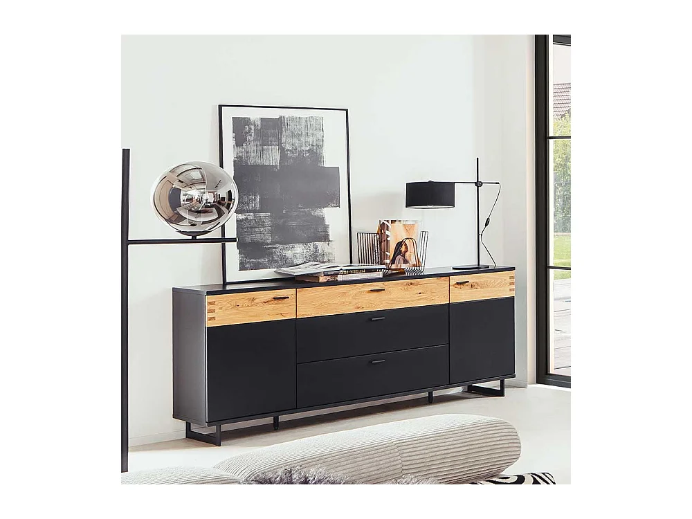 Hochwertiges Sidebord in Schwarzgrau und Wildeichefarben Bügelgestell aus Metall