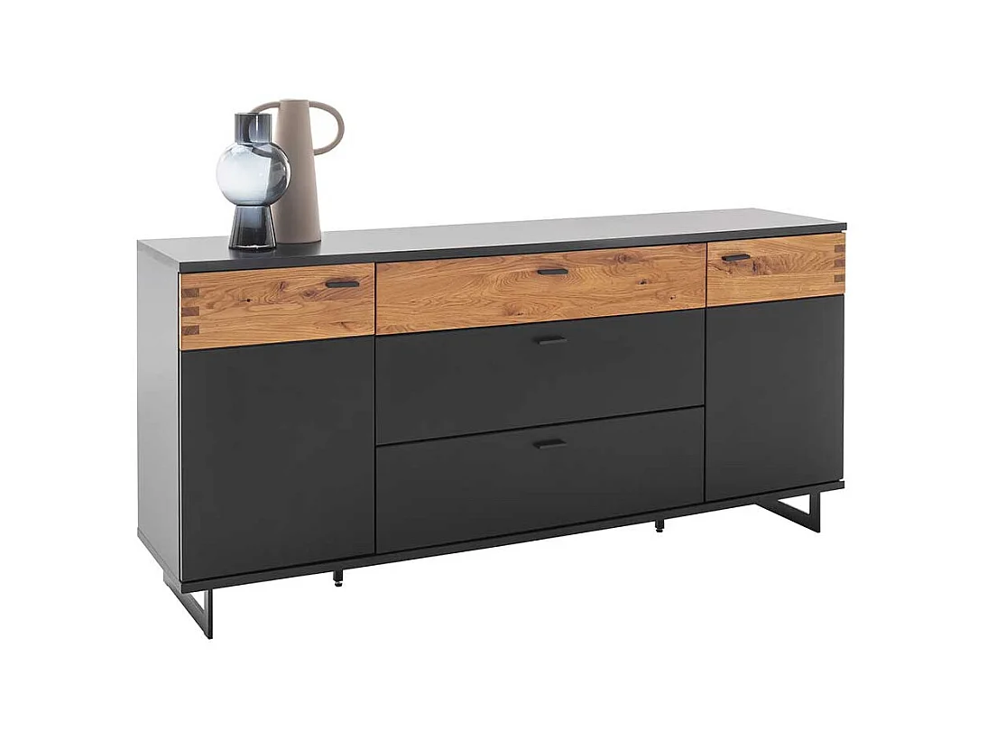 Hochwertiges Sidebord in Schwarzgrau und Wildeichefarben Bügelgestell aus Metall