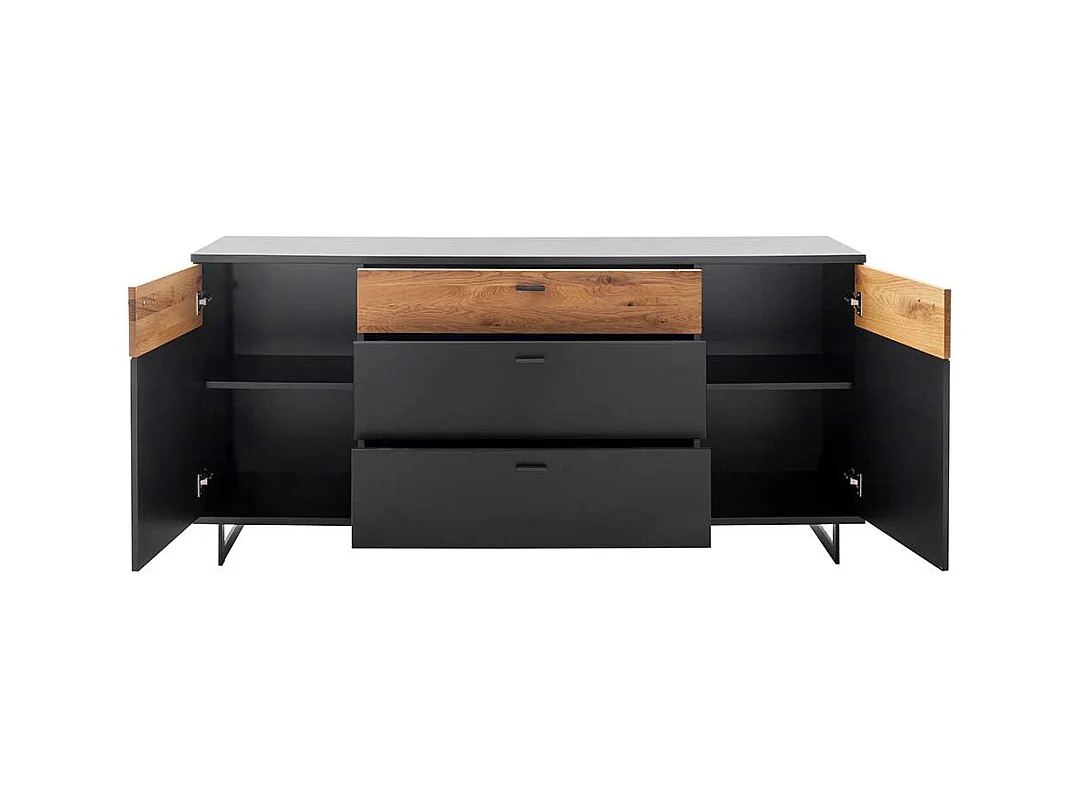 Hochwertiges Sidebord in Schwarzgrau und Wildeichefarben Bügelgestell aus Metall