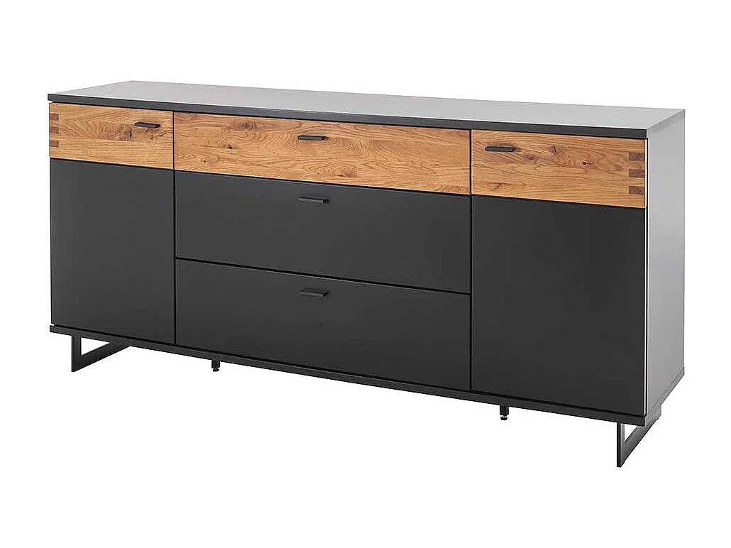 Hochwertiges Sidebord in Schwarzgrau und Wildeichefarben Bügelgestell aus Metall