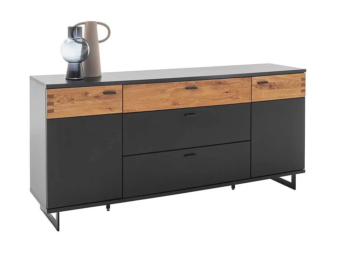 Hochwertiges Sidebord in Schwarzgrau und Wildeichefarben Bügelgestell aus Metall