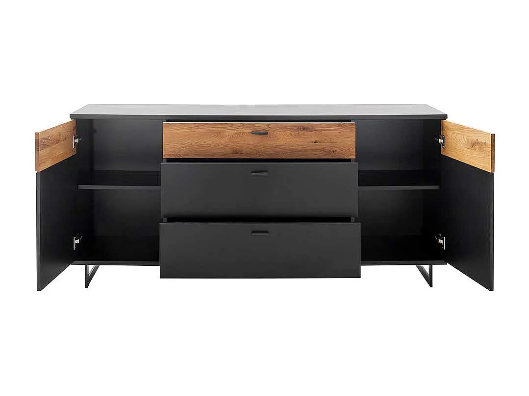 Hochwertiges Sidebord in Schwarzgrau und Wildeichefarben Bügelgestell aus Metall