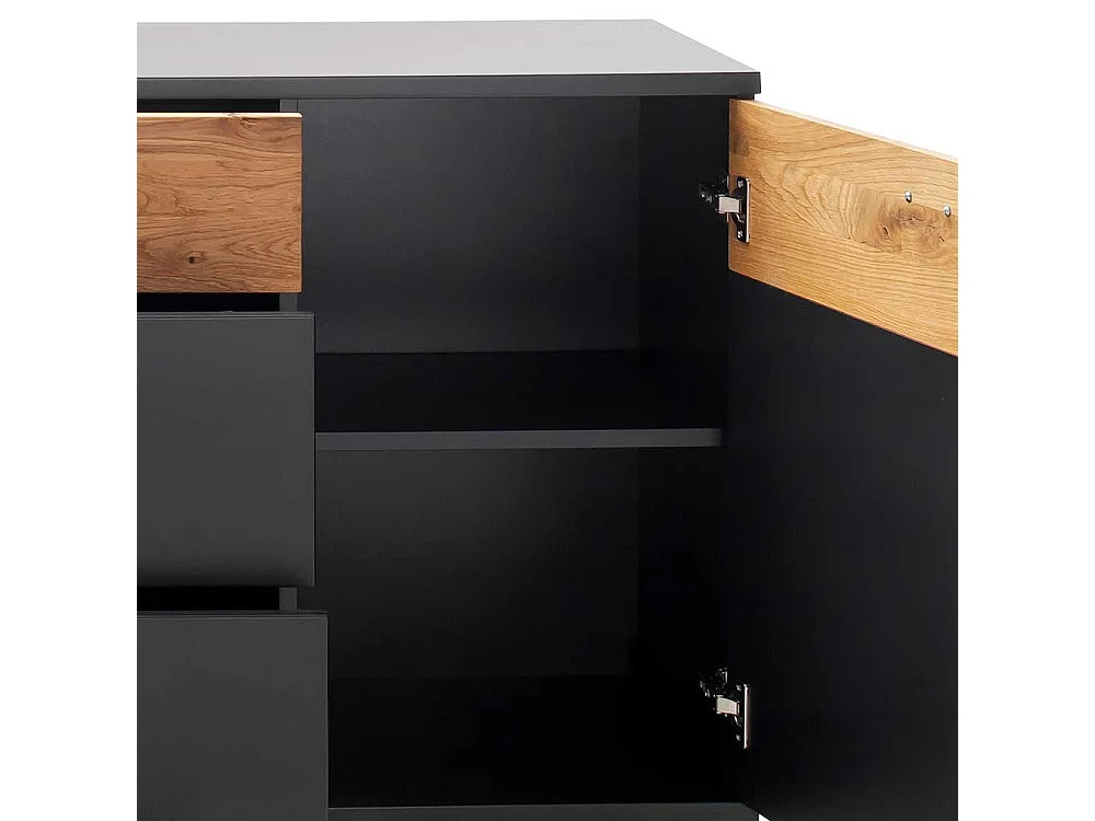 Hochwertiges Sidebord in Schwarzgrau und Wildeichefarben Bügelgestell aus Metall