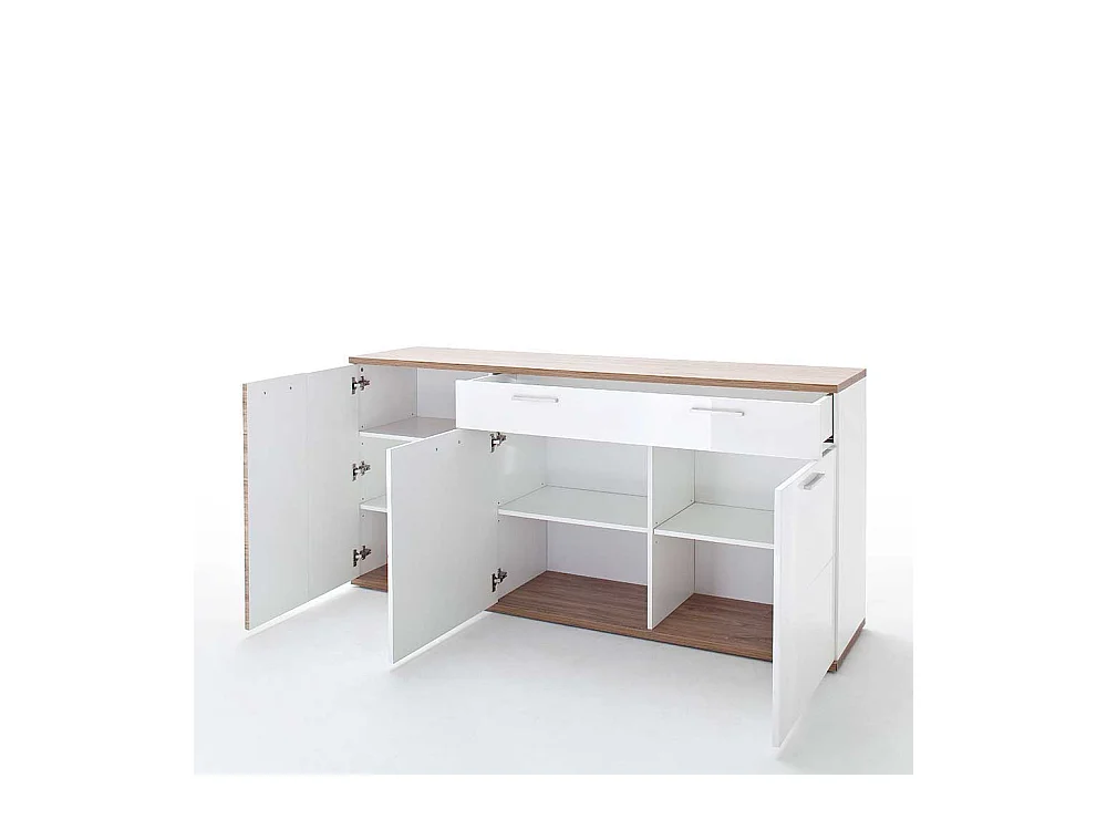 Sidebord Hochglanz in Weiß und Eiche Dekor 180 cm breit