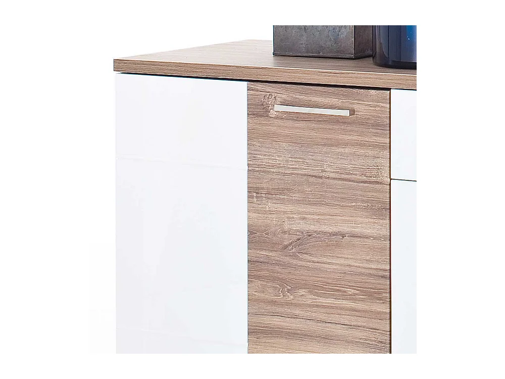 Sidebord Hochglanz in Weiß und Eiche Dekor 180 cm breit