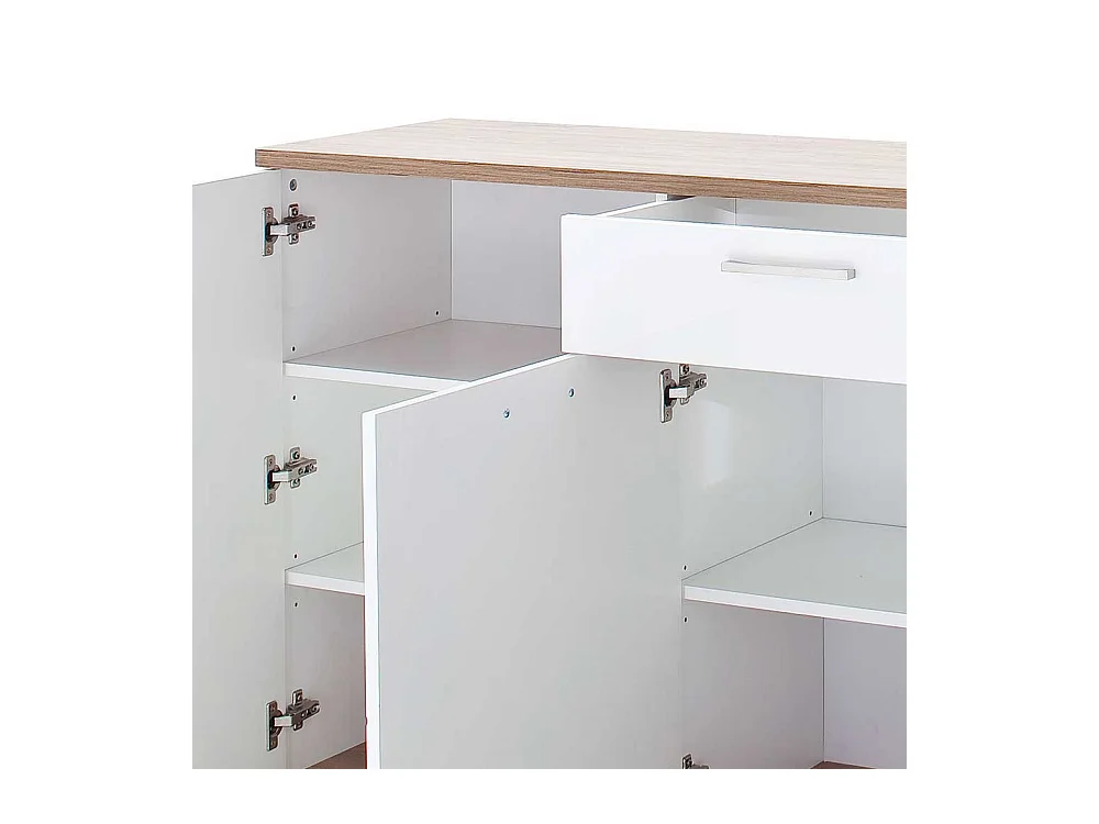 Sidebord Hochglanz in Weiß und Eiche Dekor 180 cm breit