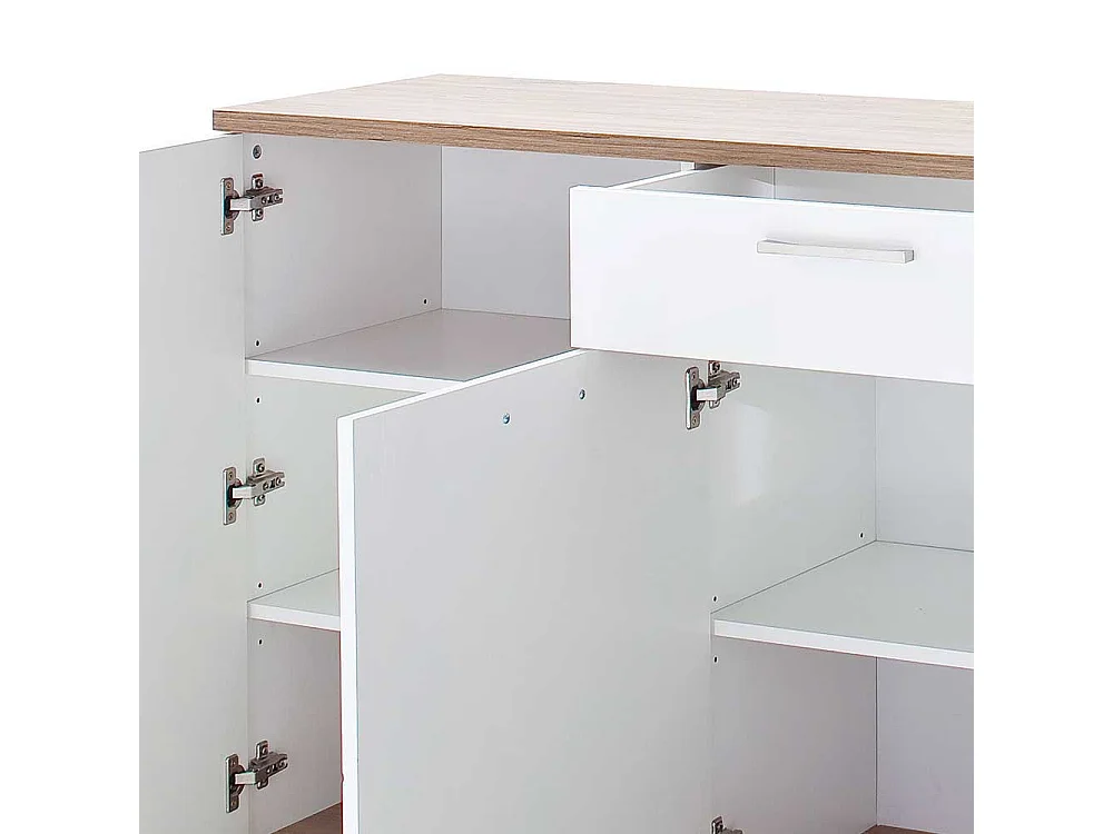 Sidebord Hochglanz in Weiß und Eiche Dekor 180 cm breit