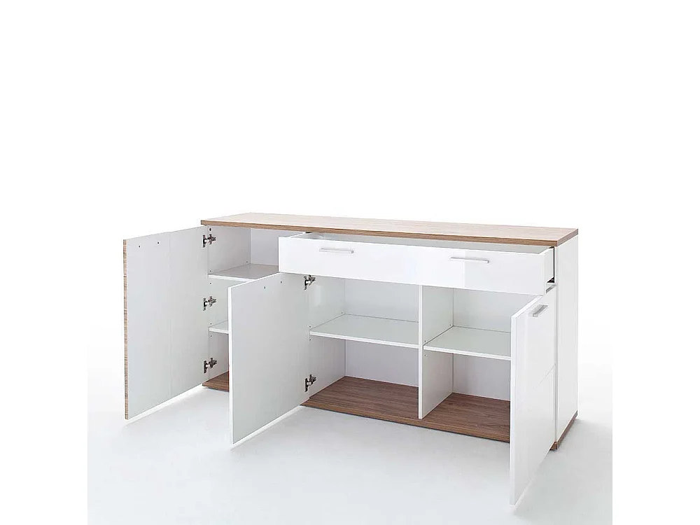 Sidebord Hochglanz in Weiß und Eiche Dekor 180 cm breit