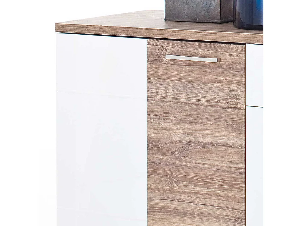 Sidebord Hochglanz in Weiß und Eiche Dekor 180 cm breit