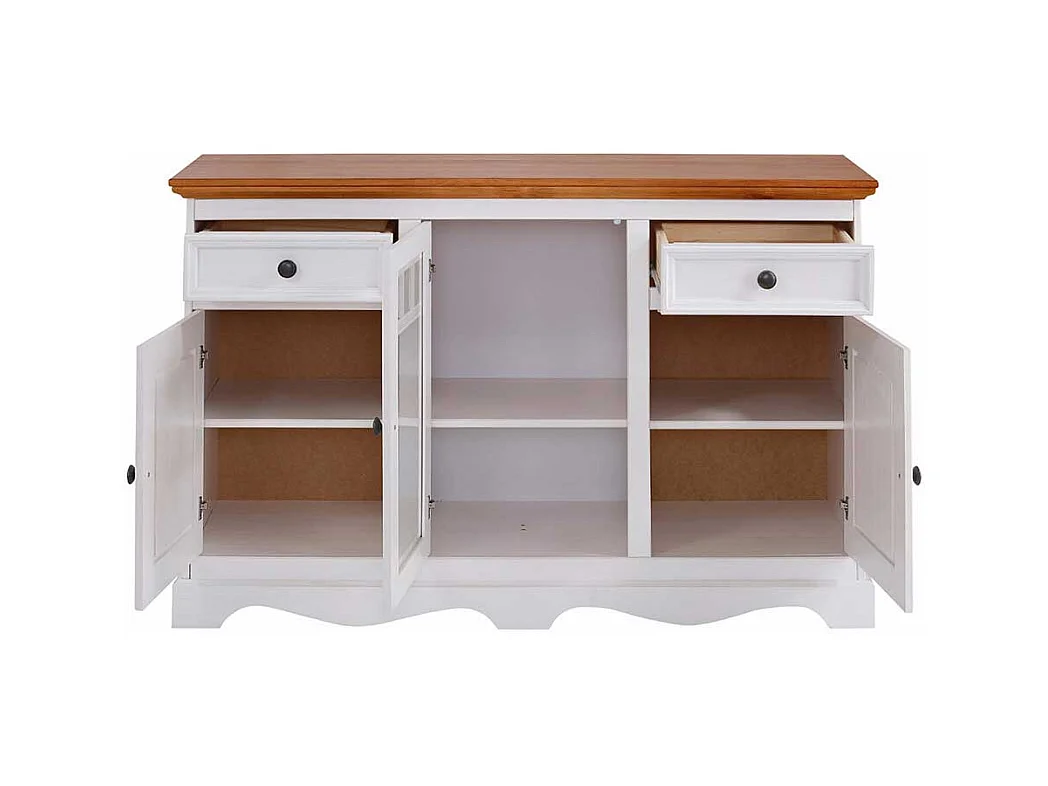Sideboard Holzkommode im Landhausstil mit Glastür