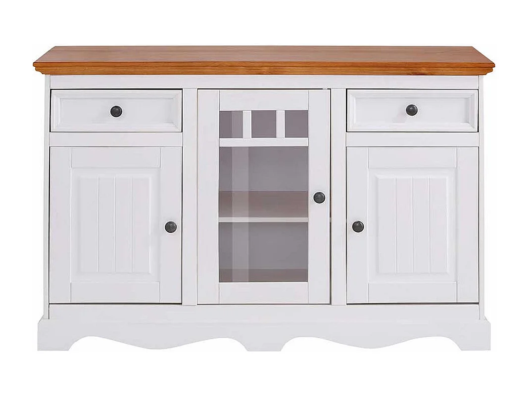 Sideboard Holzkommode im Landhausstil mit Glastür