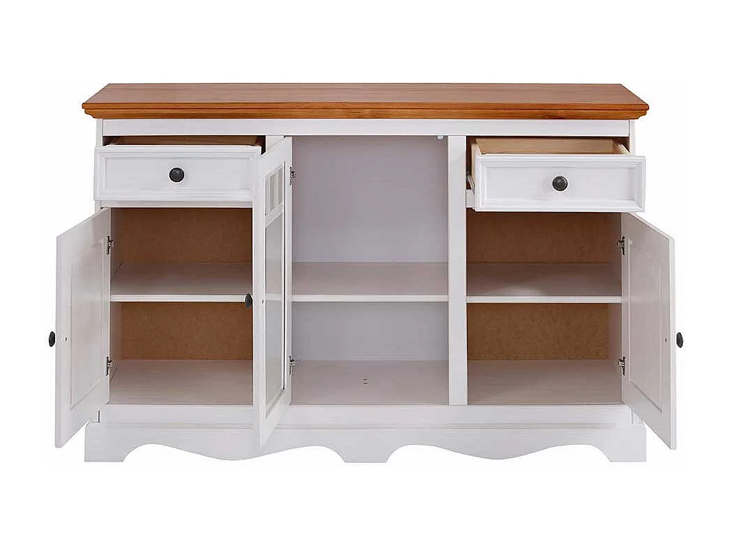 Sideboard Holzkommode im Landhausstil mit Glastür