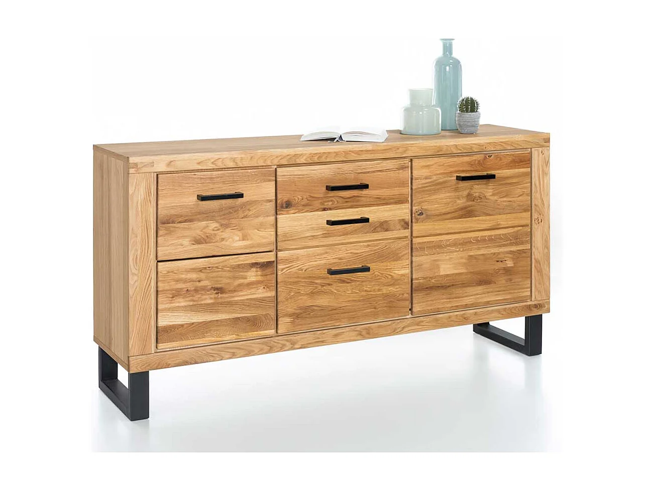 Wohnzimmer Sideboard aus Wildeiche geölt Bügelgestell aus Metall