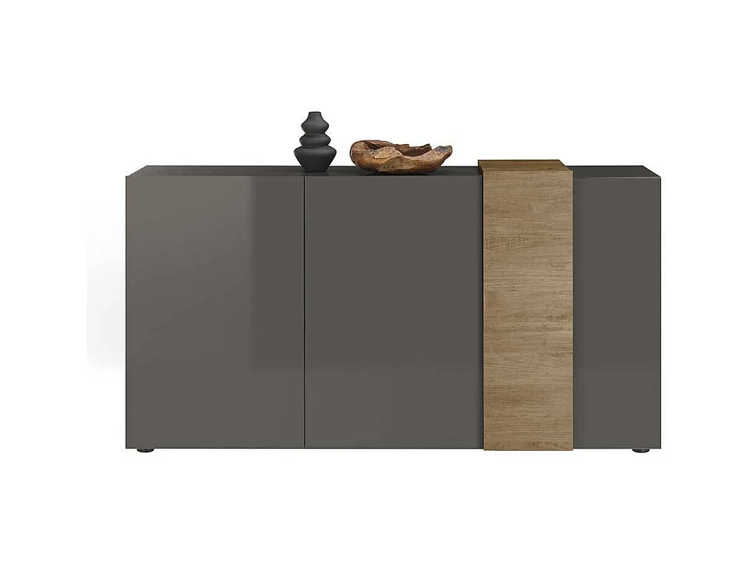 Design Sideboard in Dunkelgrau und Eichefarben 3 Drehtüren