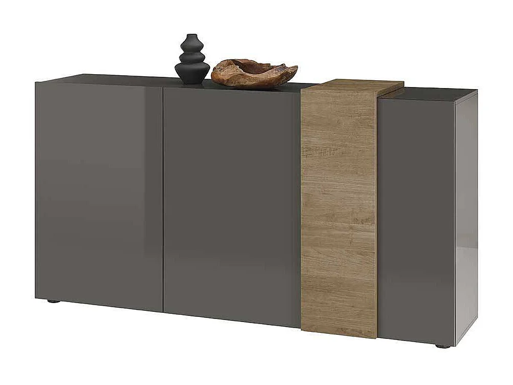 Design Sideboard in Dunkelgrau und Eichefarben 3 Drehtüren