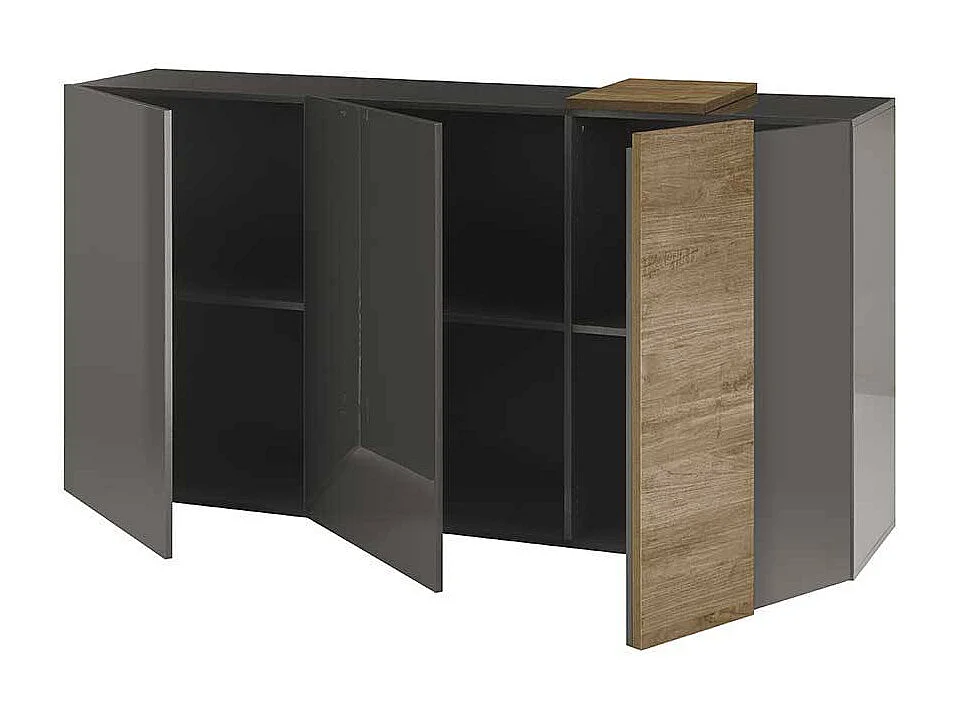 Design Sideboard in Dunkelgrau und Eichefarben 3 Drehtüren