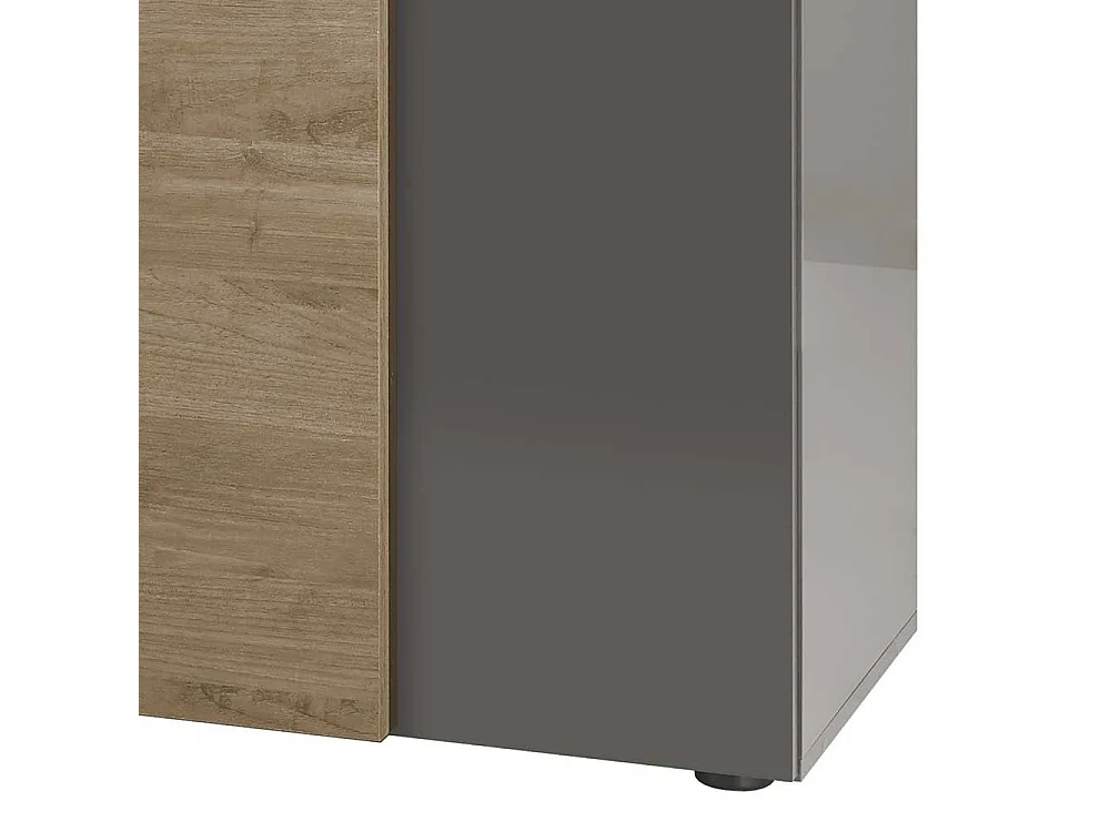 Design Sideboard in Dunkelgrau und Eichefarben 3 Drehtüren