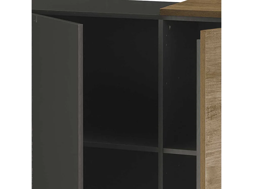 Design Sideboard in Dunkelgrau und Eichefarben 3 Drehtüren