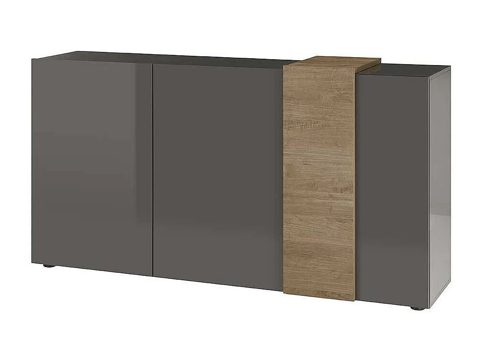 Design Sideboard in Dunkelgrau und Eichefarben 3 Drehtüren