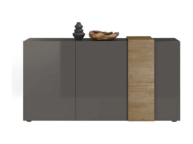 Design Sideboard in Dunkelgrau und Eichefarben 3 Drehtüren
