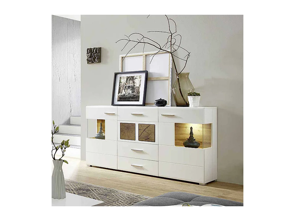 Design Sideboard in Weiß Holz Dekor LED Beleuchtung