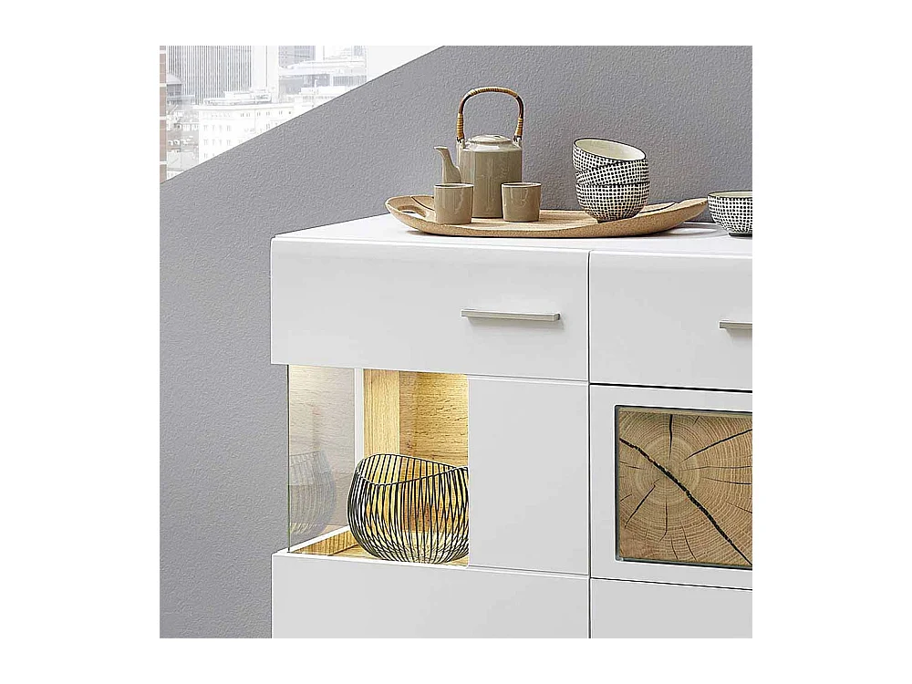 Design Sideboard in Weiß Holz Dekor LED Beleuchtung