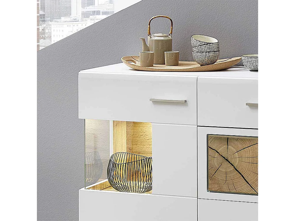Design Sideboard in Weiß Holz Dekor LED Beleuchtung