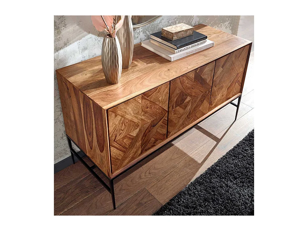 Sideboard Sheesham Massivholz mit Vierfußgestell aus Metall 123 cm breit