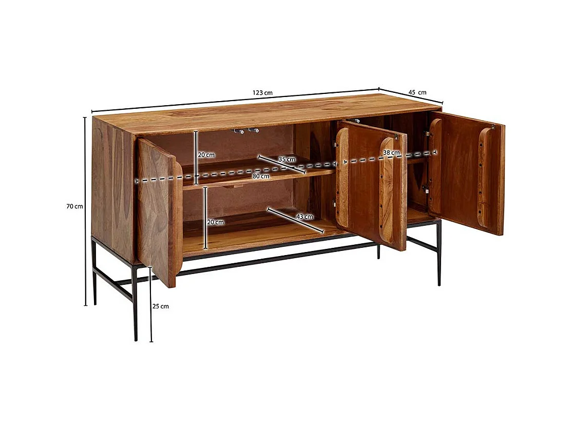 Sideboard Sheesham Massivholz mit Vierfußgestell aus Metall 123 cm breit