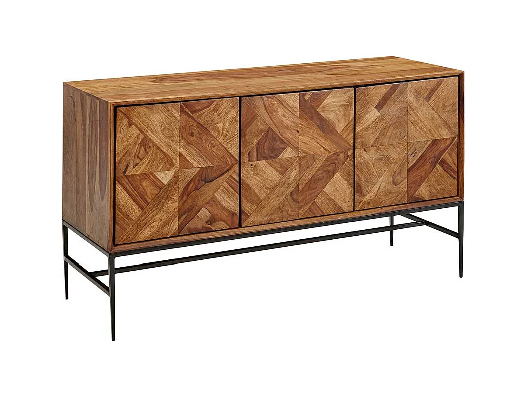 Sideboard Sheesham Massivholz mit Vierfußgestell aus Metall 123 cm breit