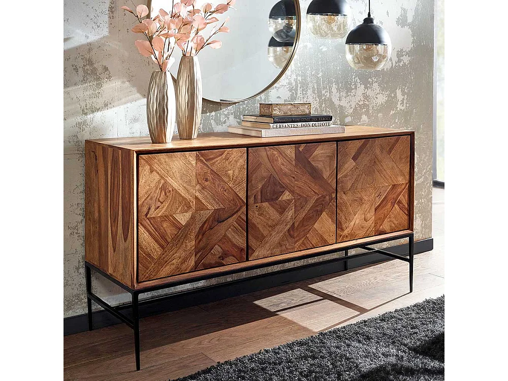 Sideboard Sheesham Massivholz mit Vierfußgestell aus Metall 123 cm breit