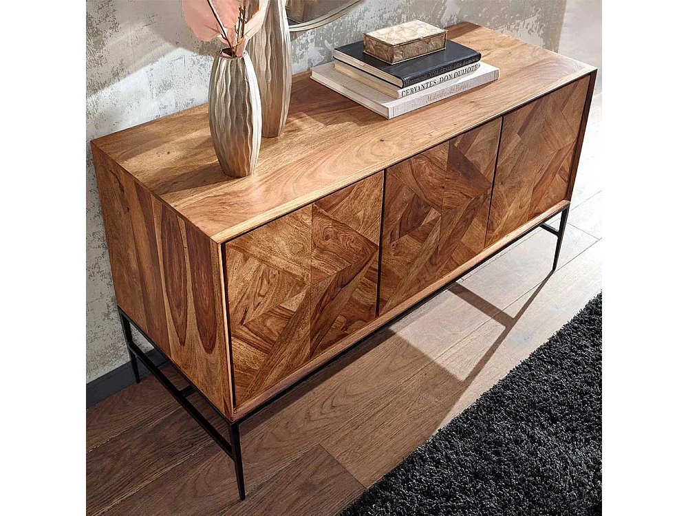 Sideboard Sheesham Massivholz mit Vierfußgestell aus Metall 123 cm breit