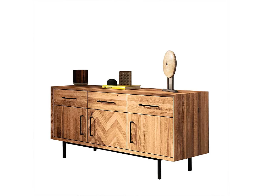 Massivholzkommode Wildeiche mit drei Schubladen Drehtüren