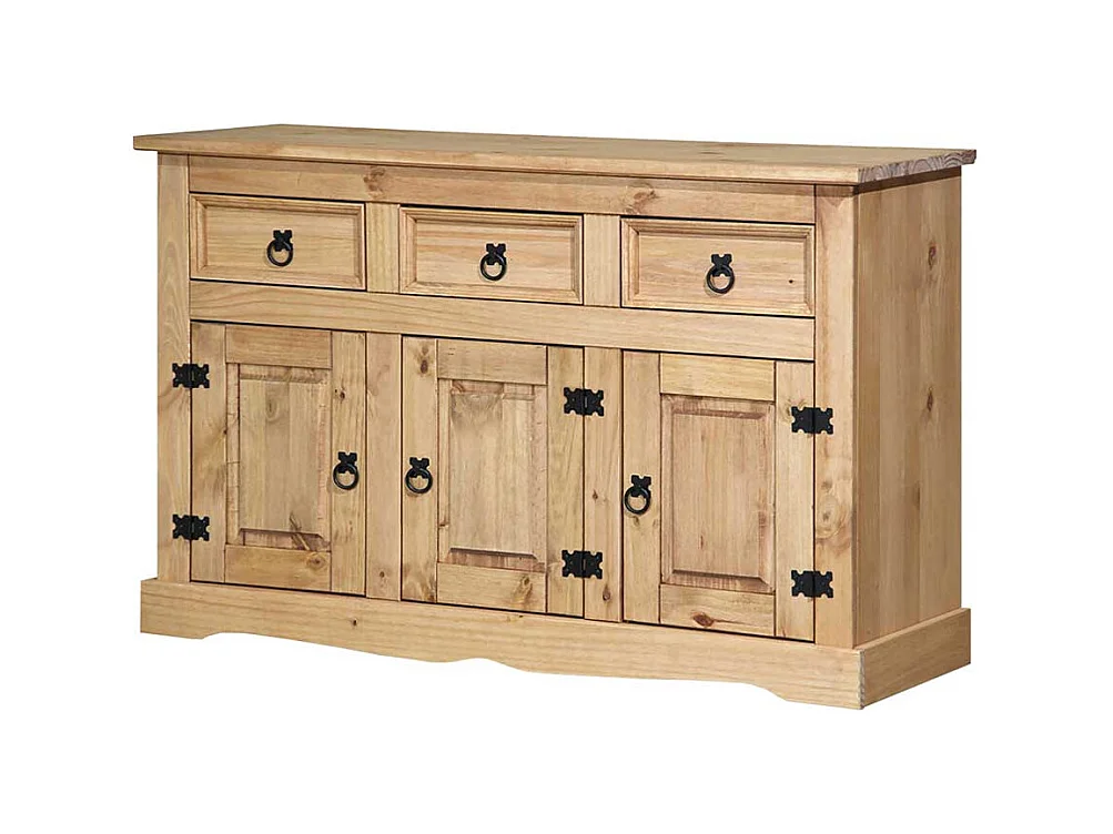 Sidebord aus Kiefer Massivholz drei Schubladen und Türen