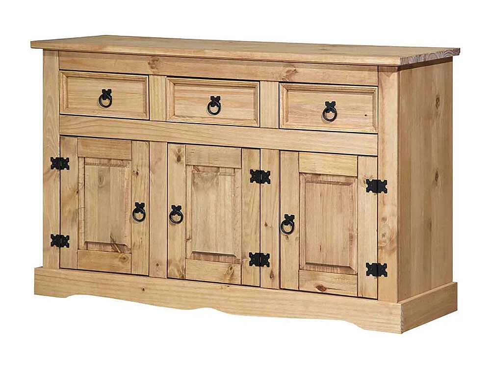 Sidebord aus Kiefer Massivholz drei Schubladen und Türen