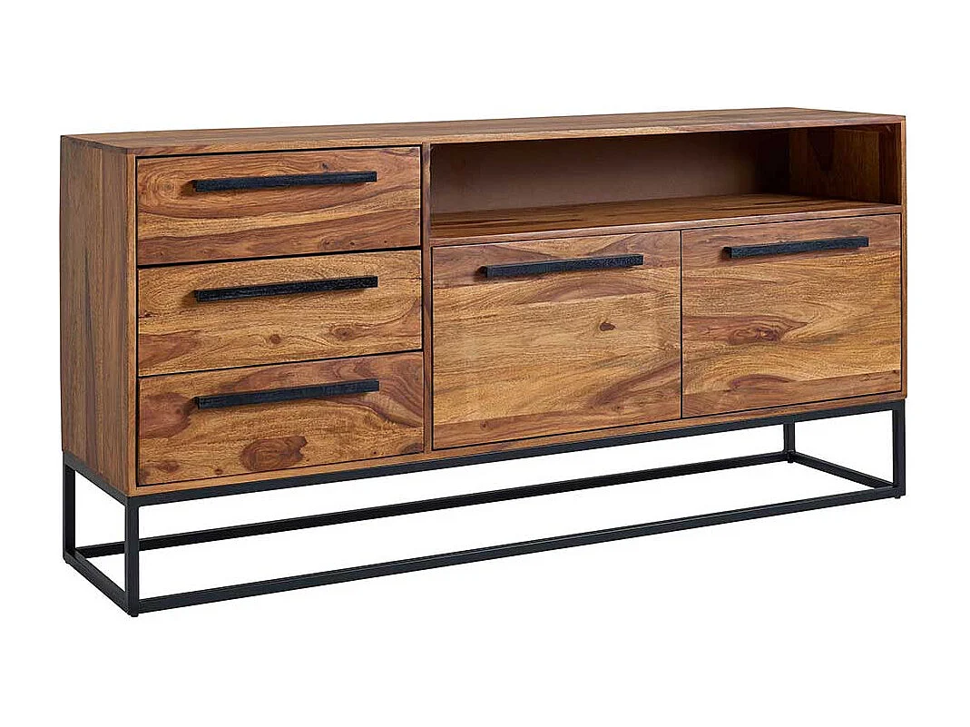 Esszimmersideboard aus Sheesham Massivholz Bügelgestell aus Metall