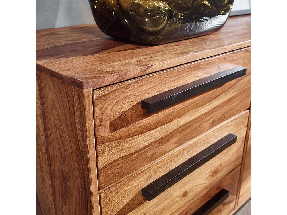 Esszimmersideboard aus Sheesham Massivholz Bügelgestell aus Metall