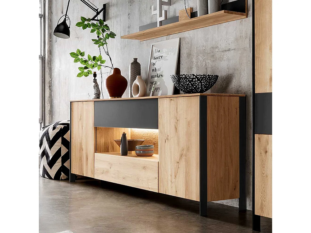 Esszimmersideboard aus Wildeiche Massivholz LED Beleuchtung