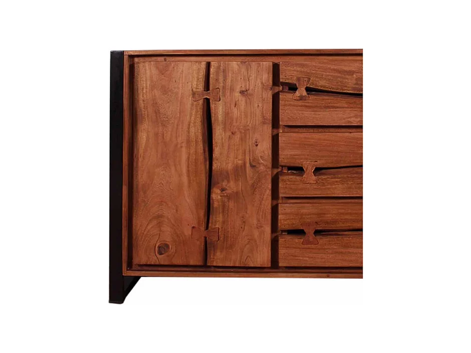 Design Sideboard aus Akazie Massivholz Schwarz Metall Loft