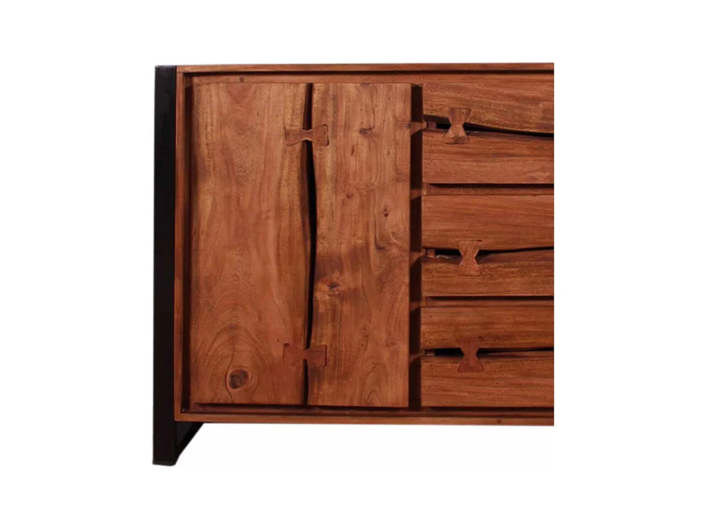 Design Sideboard aus Akazie Massivholz Schwarz Metall Loft