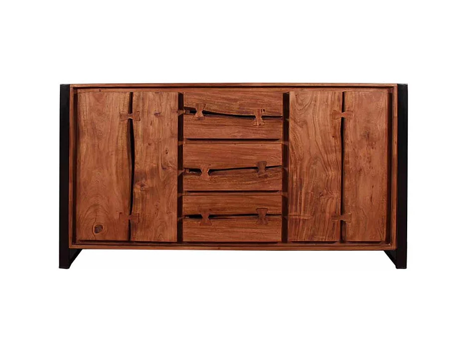 Design Sideboard aus Akazie Massivholz Schwarz Metall Loft