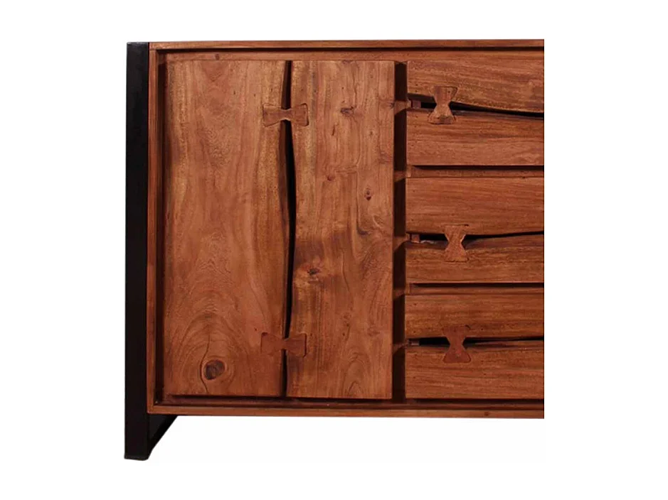 Design Sideboard aus Akazie Massivholz Schwarz Metall Loft
