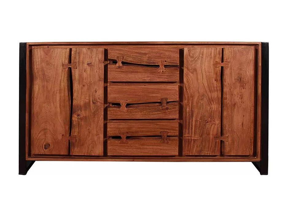 Design Sideboard aus Akazie Massivholz Schwarz Metall Loft