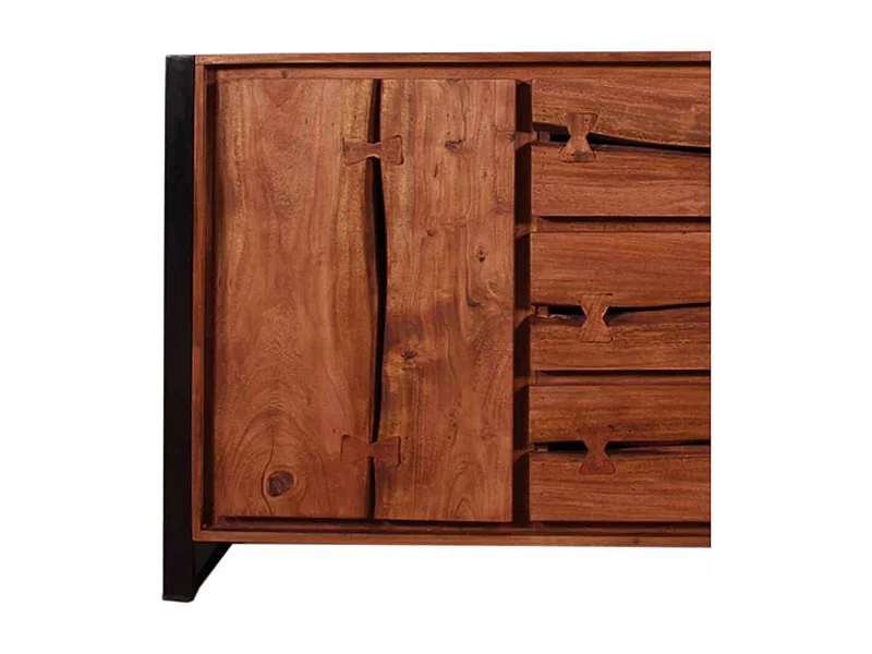 Design Sideboard aus Akazie Massivholz Schwarz Metall Loft