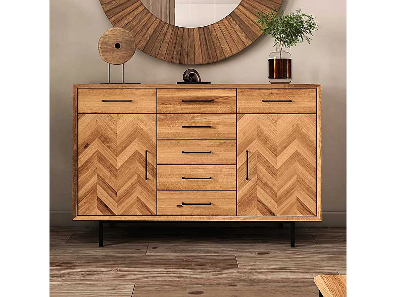 Sidebord Esszimmer aus Wildeiche Massivholz sieben Schubladen