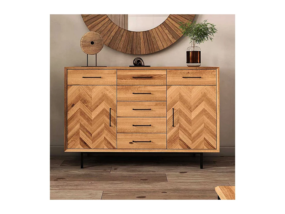 Sidebord Esszimmer aus Wildeiche Massivholz sieben Schubladen