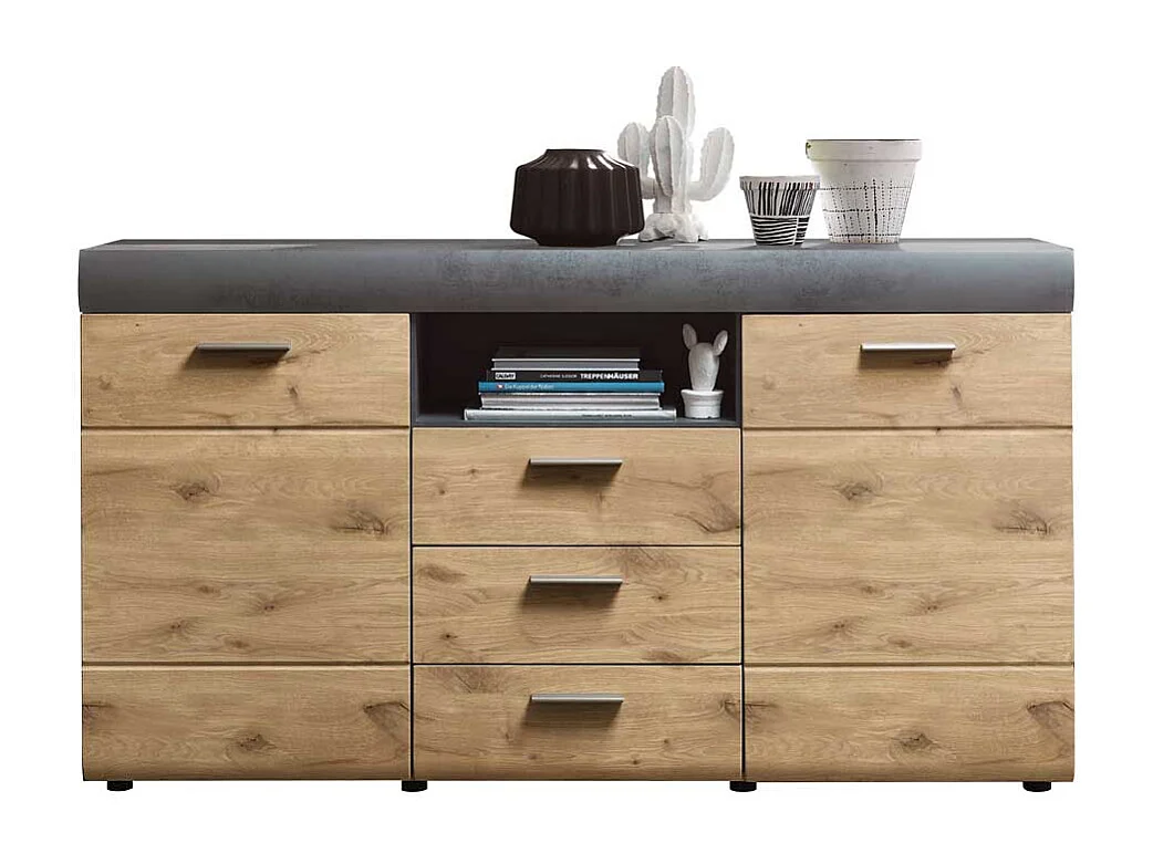 Sidebord zweifarbig in Dunkelgrau und Wildeichefarben 160 cm breit