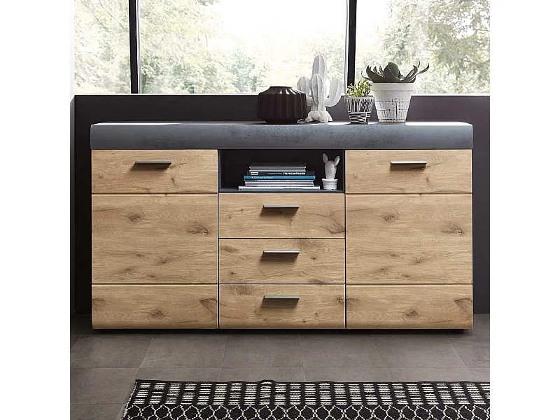 Sidebord zweifarbig in Dunkelgrau und Wildeichefarben 160 cm breit