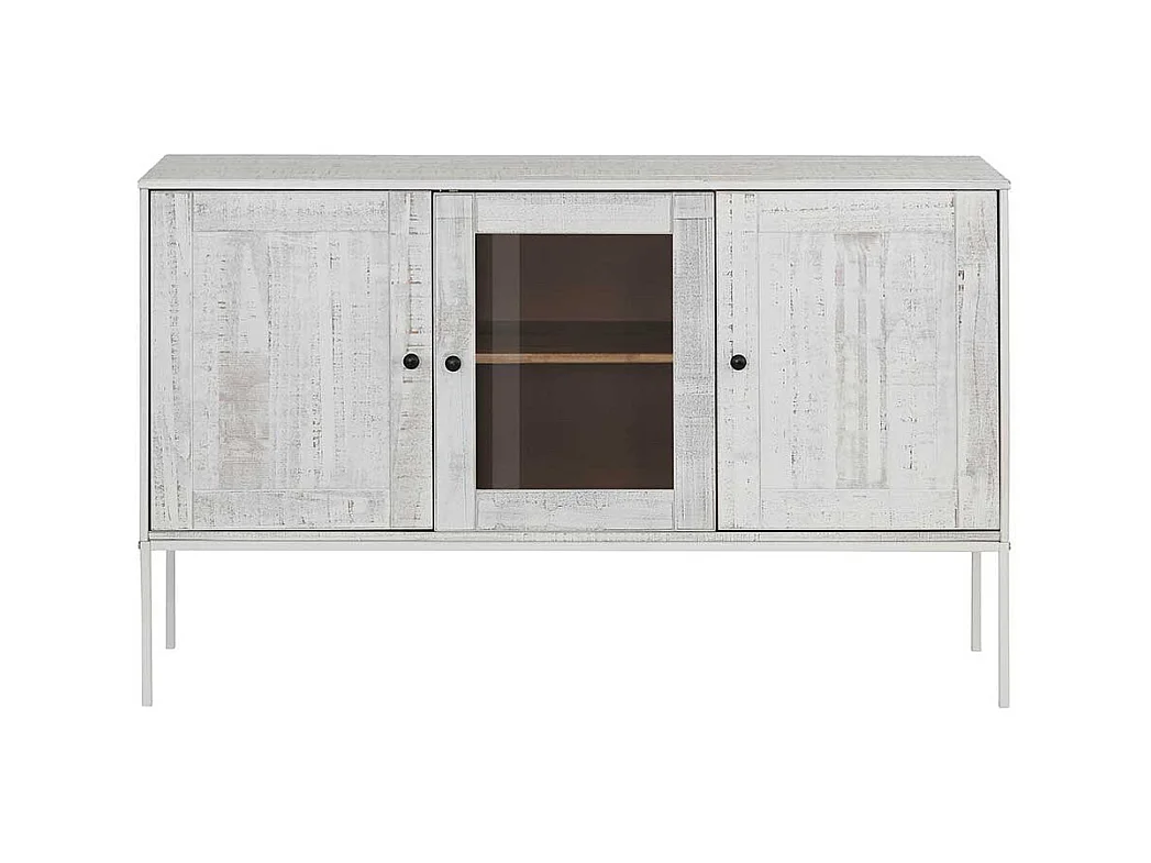 Esszimmer Sideboard in Creme Weiß massiv einer Glastür
