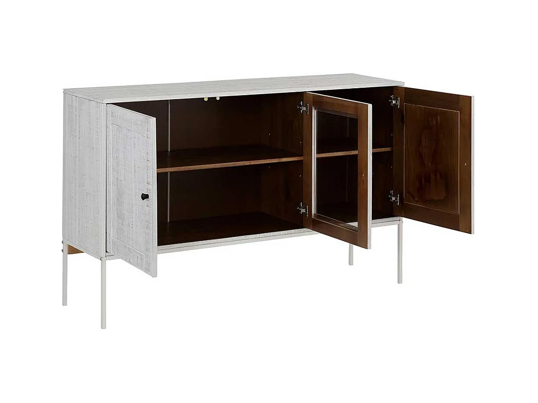 Esszimmer Sideboard in Creme Weiß massiv einer Glastür